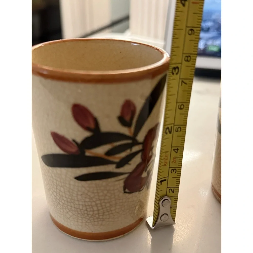 Vintage Cottagecore Ceramic Juice Cups Pair Hand Painted Made In Japan